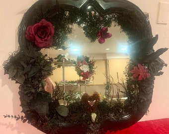 Romantic Goth Fantasy Mirror, Raven Mirror, Dark Fantasy Mirror, Gothic Mystique Mirror, Dark Fairy Portal, Dark Romance Decor
