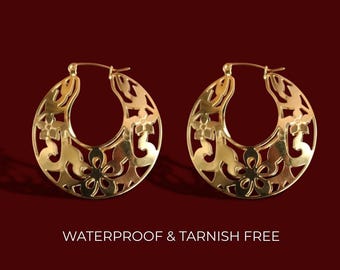 Vintage Style Textured Gold Hoop Earrings, small gold hoop earrings, textured gold hoops, vintage gold hoop earrings, boho hoops, filigree
