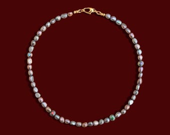 Real Freshwater Black Pearl Choker Necklace – Handmade Dainty Pearl Jewelry, Minimalist Gift for Her