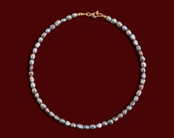 Real Freshwater Black Pearl Choker Necklace – Handmade Dainty Pearl Jewelry, Minimalist Gift for Her