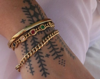 3 Piece 18kt Gold Colourful Gemstone Bracelet Set - Gold Bracelet Gift Set - Gemstone Bracelet - Gold Chain Bracelet - Gold Cuff Bracelet