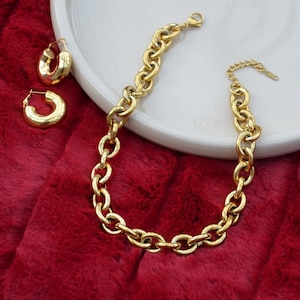 18K Gold Chunky Chain Necklace | Gold Necklace | Oversized Chain Necklace | Gold Chain Necklace |  Vintage Gold Chain Necklace