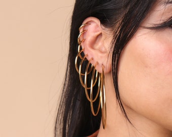 18K Gold Plated Stainless Steel Minimal Gold Hoop Earrings - Tarnish Free Gold Hoops - Waterproof Hoops - Thin Gold Hoop Earrings