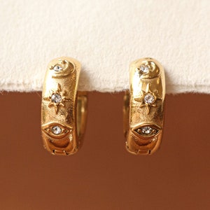 Gold Celestial Huggie Earrings – Moon & Star, Waterproof