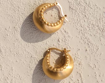 Chunky Gold Hoop Earrings 25mm – Matte Gold Textured Hoops, Waterproof Tarnish Free Boho Earrings, 18k Gold Plated