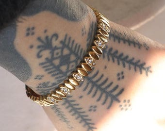 Gold CZ Bangle Bracelet – Irregular Sculptural Cuff, Waterproof Tarnish Free Chunky Gold Bracelet