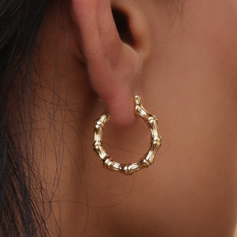 Beige - Handcrafted Small Drop Shaped Bamboo Earrings main image 1