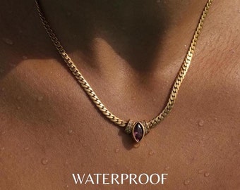 Vintage Style Chain Necklace - Gemstone Pendant Necklace - Dainty Gold Chain - 18Kt Gold Plated - Gemstone Chain Necklace - Vintage Necklace