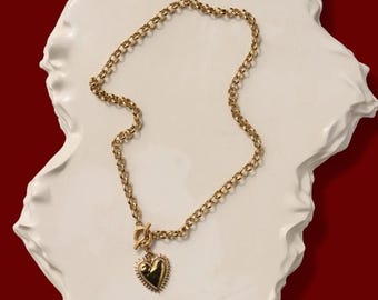 Sacred Heart Necklace - Heart Pendant Necklace - Gold Toggle Necklace - 18K Gold Heart Charm Necklace - Gold Chain Necklace - Gold Necklace