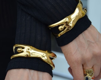 Gold Plated Bangle - Chunky Gold Bangle - Gold Plated Bracelet - Chunky Gold Bracelet - Gold Cuff Bracelet - Chunky Gold Arm Cuff