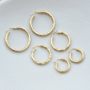 18K Gold Plated Stainless Steel Chunky Gold Hoop Earrings - Tarnish Free Gold Hoops - Waterproof Hoops - Chunky Gold Hoop Earrings - Vintage