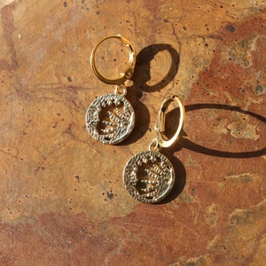 JeriAielloartstore Sun pierced earrings celestial jewelry sun bronze dangle earrings ornate bronze earth tones Sun rays jewelry