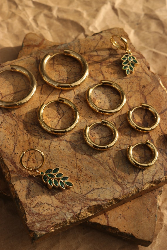 Tarnish Free Gold Hoop Earrings Dainty Minimal Hinged Thin Hoops