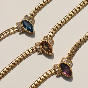 18K Gold Bunte Edelstein Halskette | Vintage Ketten Halskette - Zierliche Gold Kette - Edelstein Halskette - Edelstein Charm Halskette