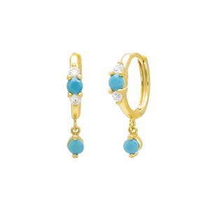 Turquoise Earrings | Charm Huggies | Gold Plated Sterling Silver Earrings | Turquoise Huggie Hoop Earrings | Dangle Earrings