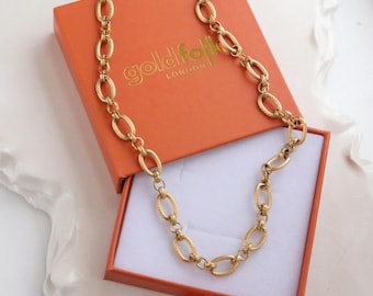 Gold Chunky Chain Necklace - Minimal Gold Chain - Tarnish Free Gold Chain - Waterproof Gold Chain - Textured Gold Chain Necklace