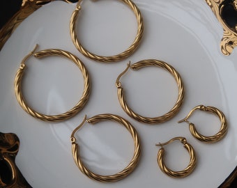 18K Gold Plated Stainless Steel Minimal Gold Hoop Earrings - Tarnish Free Gold Hoops - Waterproof Hoops - Thin Gold Hoop Earrings
