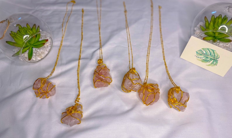 Handmade Natural Rose Quartz Crystal Necklace A Grade Stone Madagascar