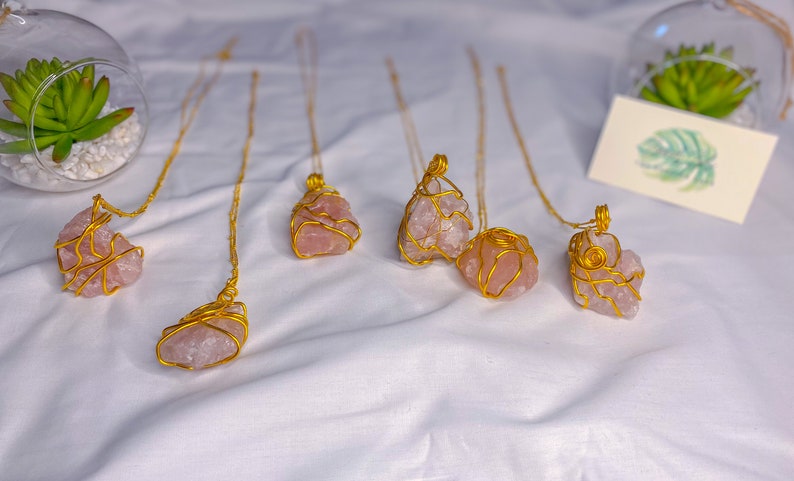 Handmade Natural Rose Quartz Crystal Necklace A Grade Stone Madagascar