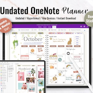 OneNote Digital Planner, Undated One Note Planner, Hyperlinked OneNote Digital Planner, Android, iPad, Windows, Mac, Surface Pro, Desktop