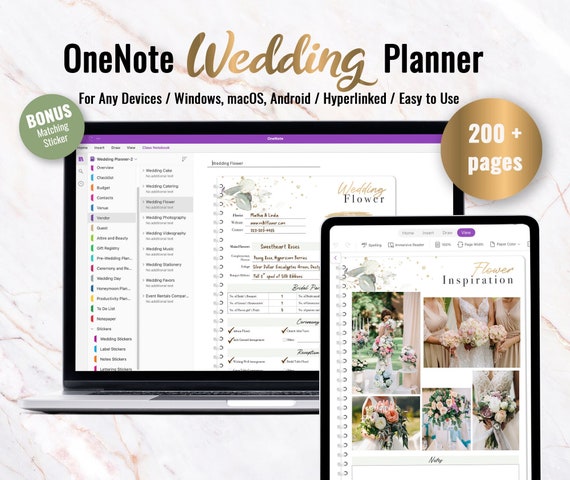 OneNote Wedding Planner: Hyperlinked Digital Checklist (Digital Download)