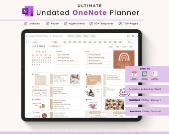 Undated OneNote Digital Planner: Hyperlinked, Reusable, for iPad, Windows, Surface Pro, Mac, Android