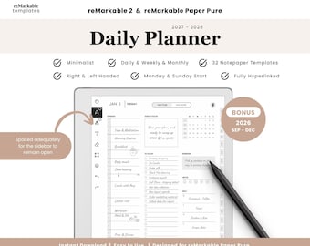 Minimalist Daily Planner for reMarkable 2 & Paper Pure, 2026-2028 (Digital Download)