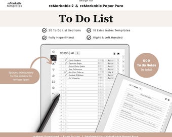 Remarkable Paper Pure To Do List, Remarkable 2 Daily Checklist, Task Tracker