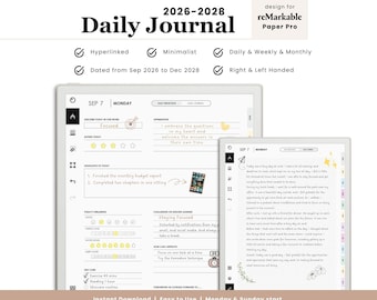 Daily Journal 2026, 2027, 2028 for Remarkable Paper Pro: Minimalist, Daily, Weekly, Monthly (PDF)