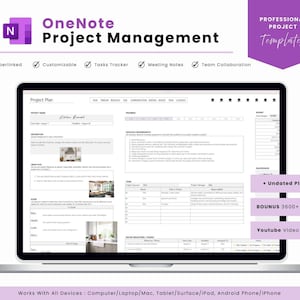 OneNote Project Planner, Professional Project Management Template for Work, Android, iPad, Windows, Mac, Surface Pro, Desktop
