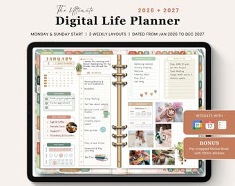 2026 2027 All-in-One Digital Life Planner, GoodNotes iPad Planner (PDF)