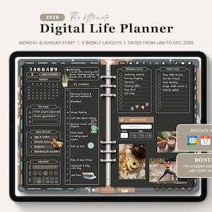 2026 Dark Mode Life Planner: All-in-One, Google & Apple Calendar (PDF)