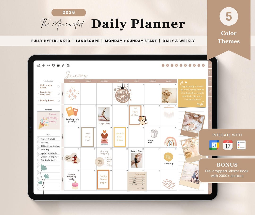 2026 Digital Planner, for iPad Android, Minimalist, Daily Weekly ...