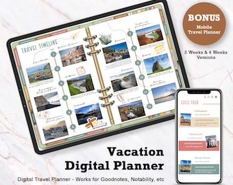 Digital Vacation Planner, Mobile Travel Template,Travel Planner,Vacation Itinerary,Travel Organizer,Travel Templates,Editable Canva Template