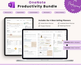 OneNote Productivity Bundle: Work Planner, Project Management, Meeting Notes Templates (Digital Download)