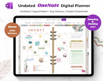 OneNote Digital Planner, Undated One Note Planner, Hyperlinked OneNote Digital Planner, Android, iPad, Windows, Mac, Surface Pro, Desktop