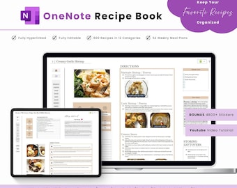 OneNote Recipe Book: Hyperlinked, Fully Customizable, Family Cookbook (Digital Download)