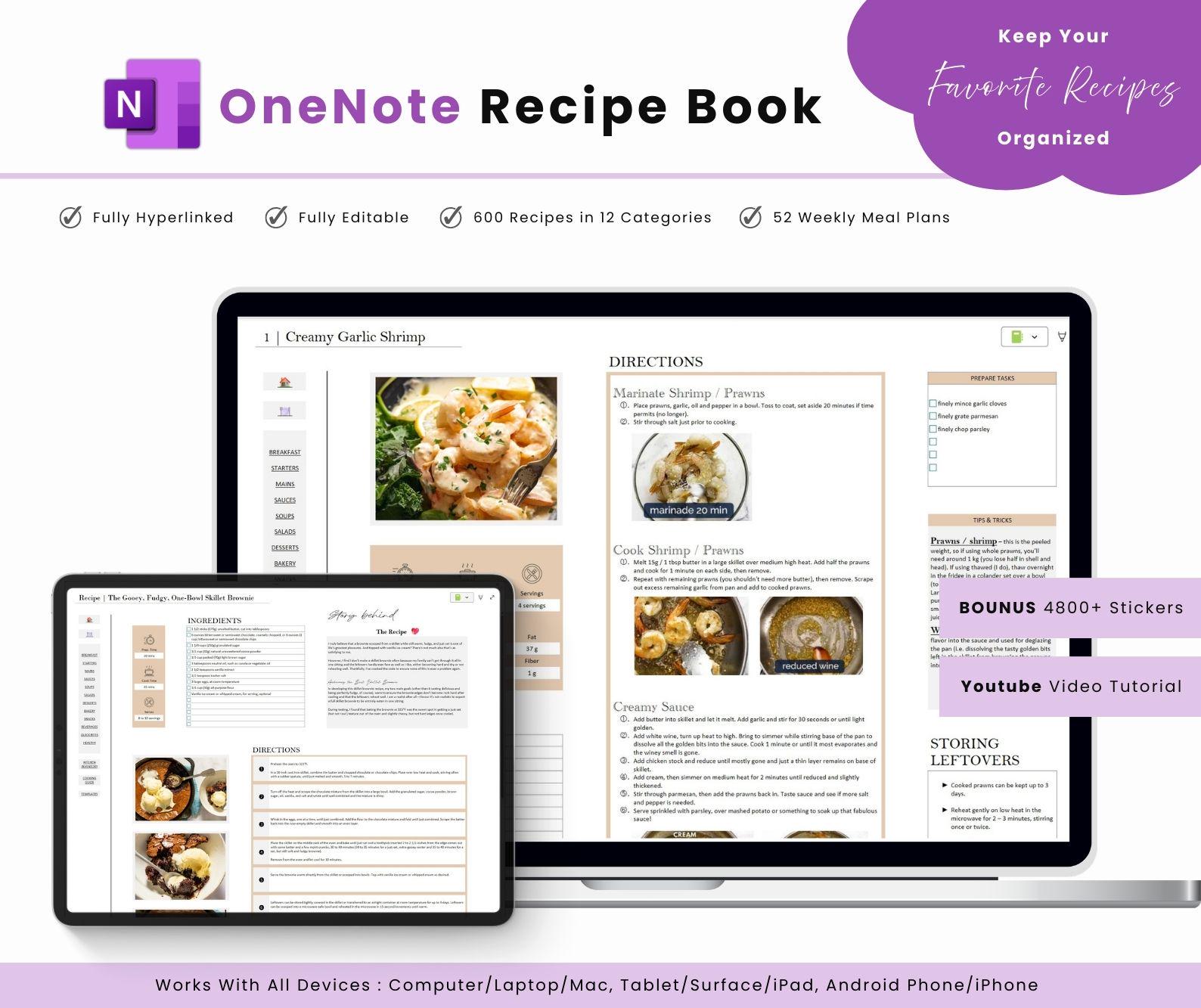 Onenote Recipe Book: Hyperlinked, Fully Customizable, Family Cookbook ...