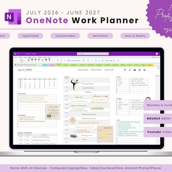 OneNote-Arbeitsplaner für das Halbjahr 2026–2027: Professionelle Vorlagen für die Arbeit (Digitaler Download)
