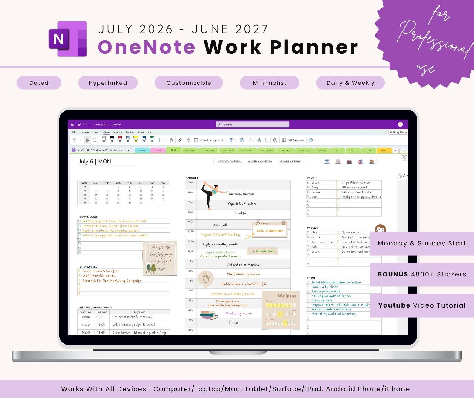 Onenote 2027 Tutorials 2026-2027 Mid Year Onenote Work Planner: Professional Templates for ...