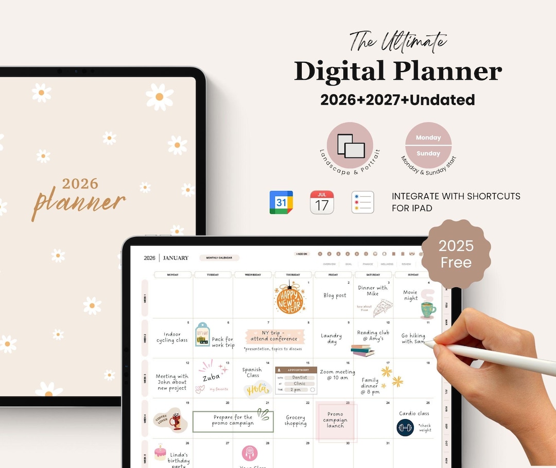 Minimalist Digital Planner Bundle: 2025, 2026, 2027, Undated, Boho ...