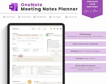 OneNote-vergadernotitieboek: met hyperlinks, aanpasbaar, voor professionals (digitale download)
