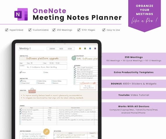 OneNote Meeting Notebook: Hyperlinked, Customizable, for Professional (Digital Download)