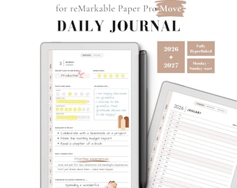 Remarkable Paper Pro Move Daily Journal 2026, 2027: Minimalist, Daily, Monthly (PDF)