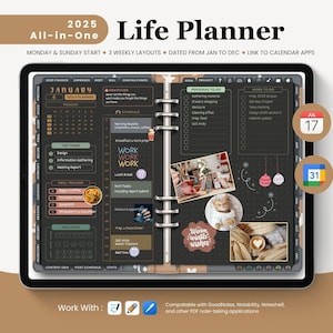 2025 Digital Planner, All in One Life Planner, Daily Planner,iPad Planner,GoodNotes Planner,Dark Mode Planner, Google & Apple Calendar