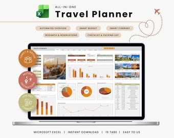 Travel Planner, Trip Itinerary, Vacation Budget Spreadsheet (Digital Download)