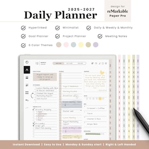 Daily Planner 2026-2027 for Remarkable Paper Pro: Minimalist, Productivity, Weekly, Monthly (PDF)