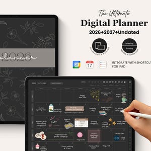 Dark Mode Digital Planner 2026, 2027, Undated, Minimalist iPad GoodNotes (Digital Download)