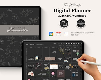 Dark Mode Digital Planner 2026, 2027, Undated, Minimalist iPad GoodNotes (Digital Download)
