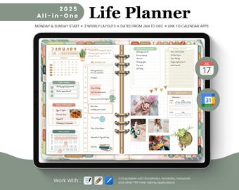 2025 Digital Life Planner, GoodNotes Planner, Weekly Planner, Daily Planner, iPad Planner, Digital Journal, Google & Apple Calendar